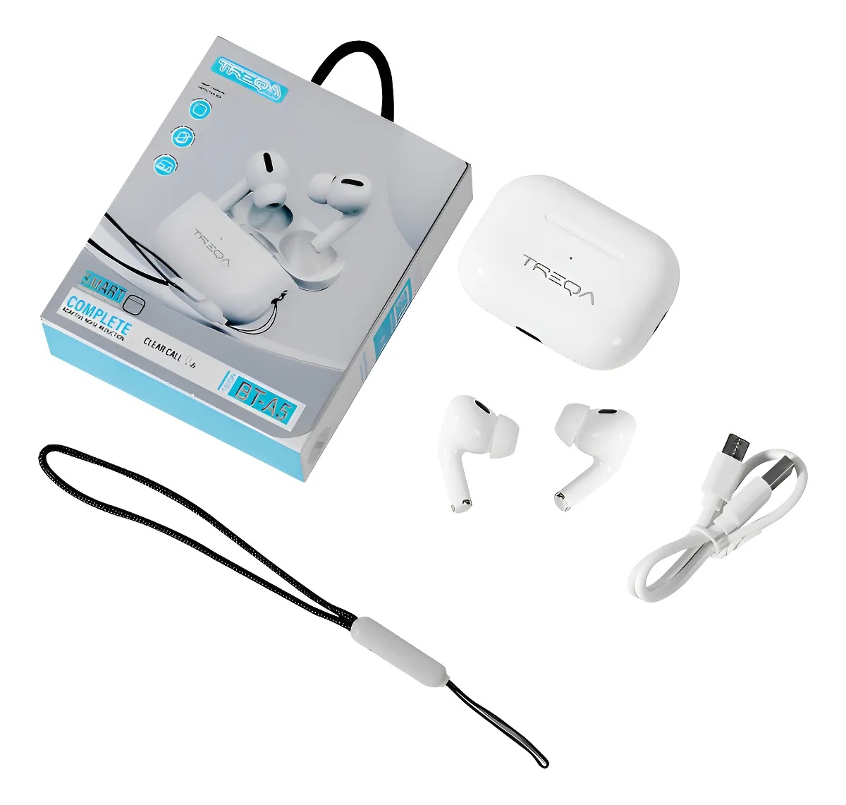 Écouteurs sans fil Bluetooth TREQA BT-A5 TWS avec micro, commandes tactiles, étui de charge et compatibilité iOS Android thumbnail 5
