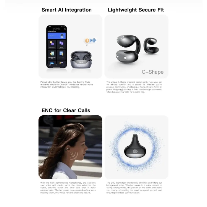 Écouteurs Sans Fil KIESLECT Earbuds Open AI – Son 3D, Appels Clairs ENC, Traduction IA et ChatGPT, IPX4 thumbnail 7