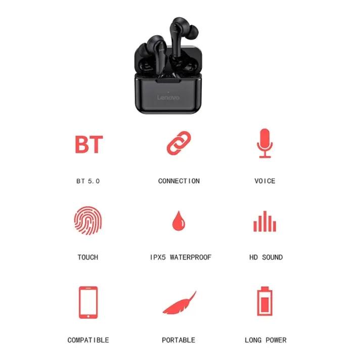 Écouteurs Bluetooth Lenovo TWS QT82 thumbnail 3