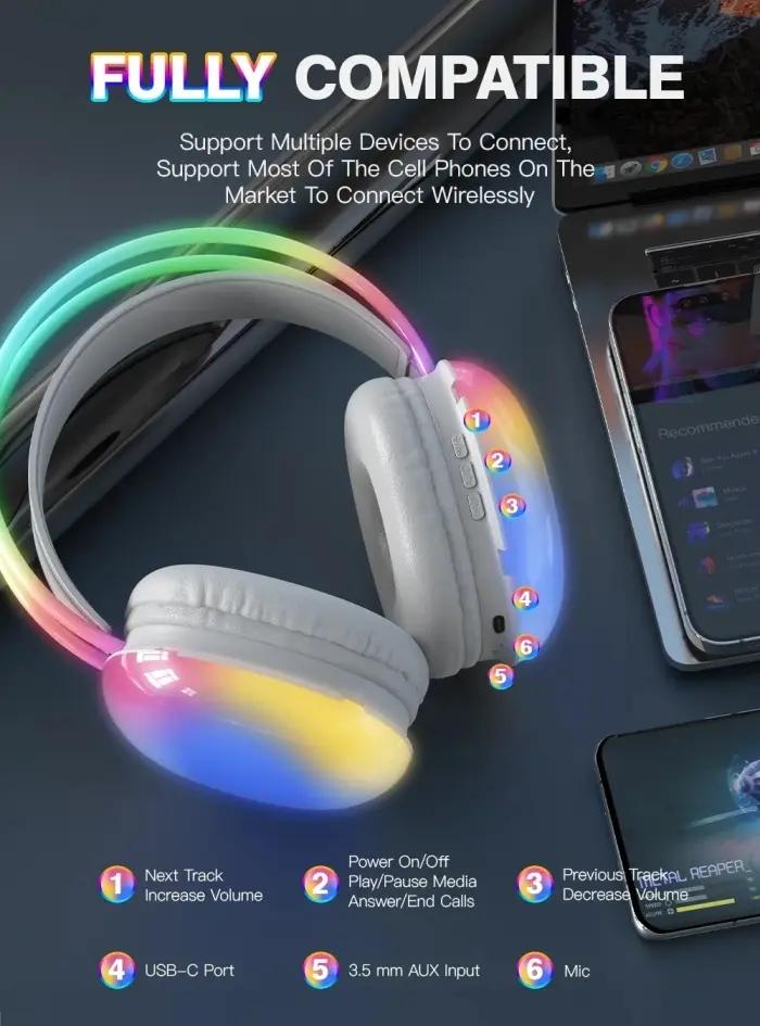 Casque Bluetooth Sans Fil BAVIN HB-BH32 Avec Micro Intégré Et Éclairage RGB thumbnail 4