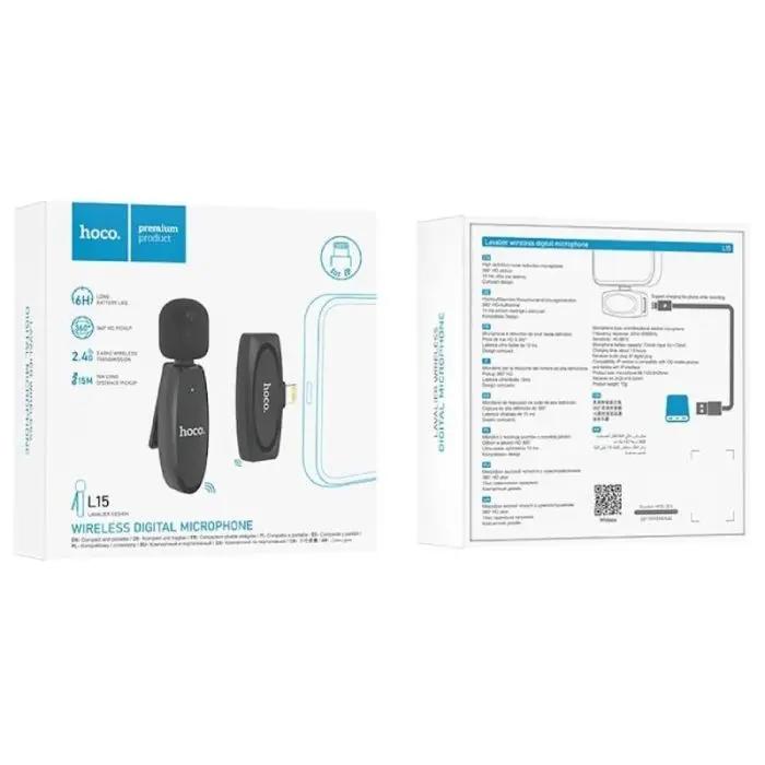 Microphone Cravate Sans Fil HOCO Wireless Digital L15, Version Lightning Pour IPhone thumbnail 6