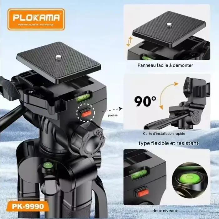 Trépied Professionnel PLOKAMA PK-9990 180 Cm – Compatible Appareils Photo, Caméras Et Smartphones thumbnail 5