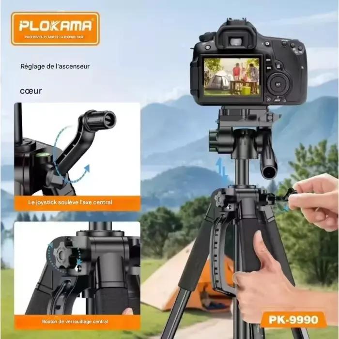 Trépied Professionnel PLOKAMA PK-9990 180 Cm – Compatible Appareils Photo, Caméras Et Smartphones thumbnail 9