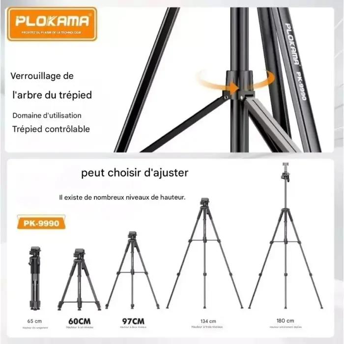 Trépied Professionnel PLOKAMA PK-9990 180 Cm – Compatible Appareils Photo, Caméras Et Smartphones thumbnail 10