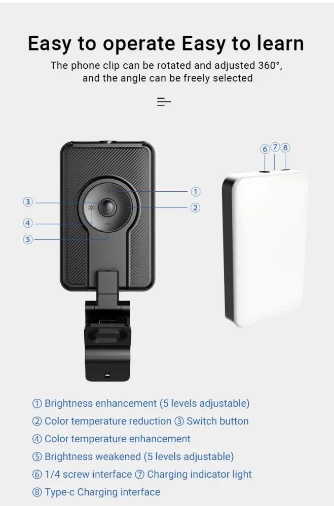 Éclairage LED Portable 3000K-6500K – Lampe Vidéo Avec Batterie 2000mAh Pour Vlogging, Selfie Et Visio thumbnail 4