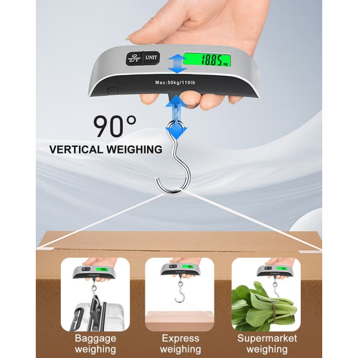 Balance Bagage Électronique 50 Kg – Portable, Précise Avec Écran LCD Rétroéclairé, Fonction Tare Et Crochet Métallique Pour Voyages, Maison Et Envoi Postal thumbnail 2