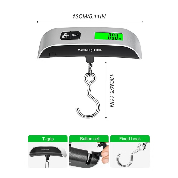 Balance Bagage Électronique 50 Kg – Portable, Précise Avec Écran LCD Rétroéclairé, Fonction Tare Et Crochet Métallique Pour Voyages, Maison Et Envoi Postal thumbnail 4