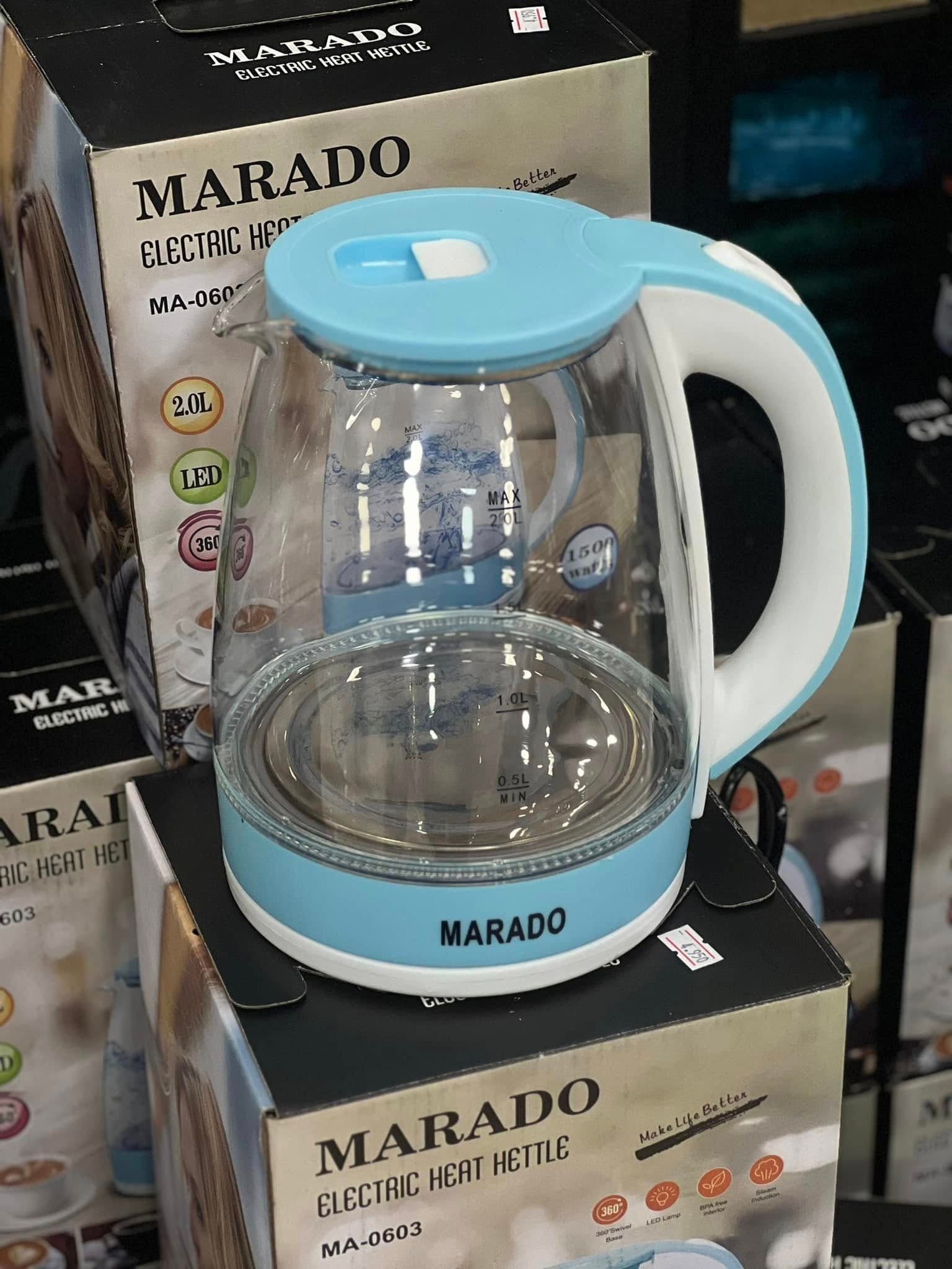 Bouilloire électrique Marado MA-0603 2L 1500W en verre avec LED, base 360° et arrêt automatique sans BPA thumbnail 5