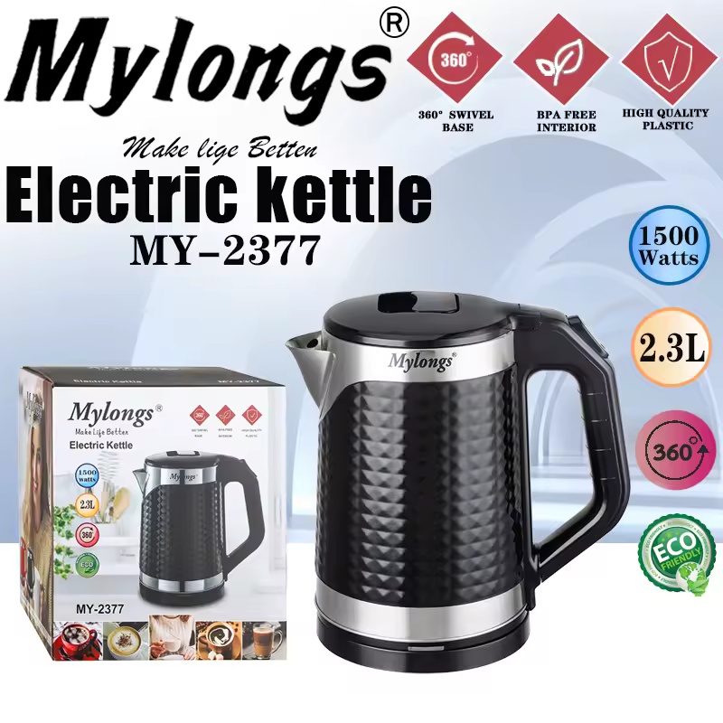 Bouilloire électrique sans fil MY-2377 2,3L 1500W en acier inoxydable avec LED, base 360° et arrêt automatique, classe A thumbnail 2