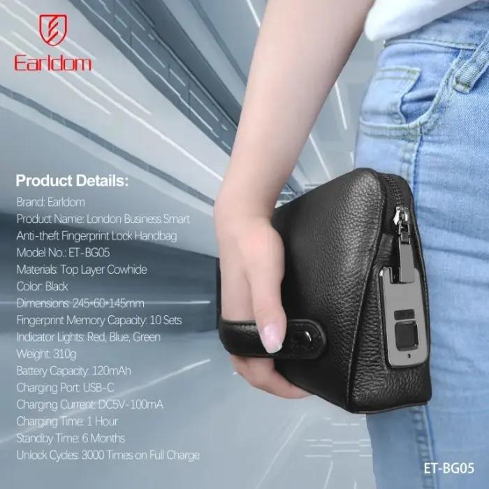 Sac À Main Antivol Earldom ET-BG05 Cuir Premium Verrouillage Empreinte Digitale thumbnail 8