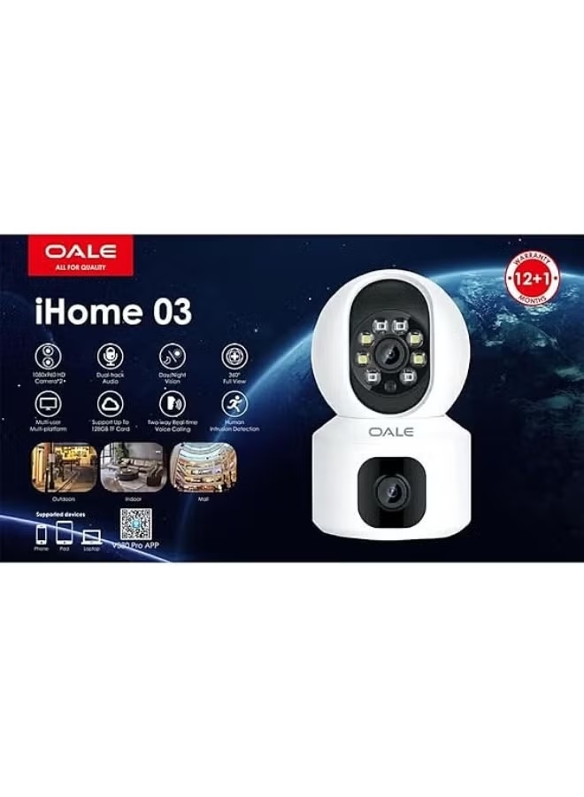 Caméra De Sécurité WiFi 360° OALE IHome 03 – Vision Nocturne Infrarouge, Détection De Mouvement, Audio Bidirectionnel, Full HD 1080p thumbnail 3