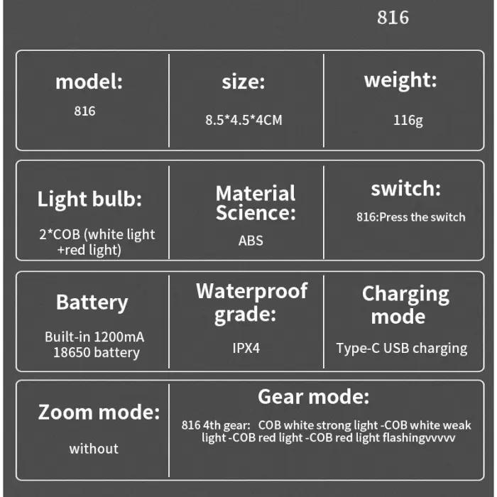 Lampe Frontale LED COB HX-816 thumbnail 15