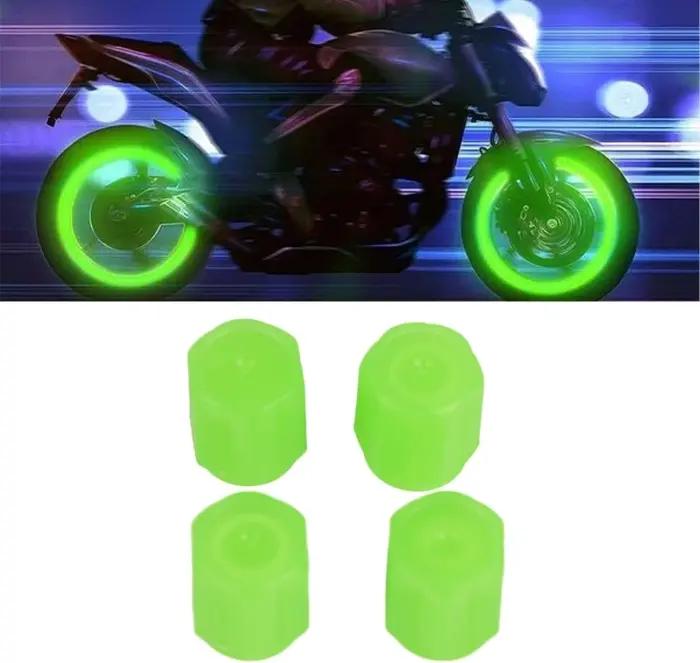 Lot De 4 Bouchons De Valve De Pneu Verts Lumineux Et Fluorescents Pour Voiture, Moto Et Vélo thumbnail 2