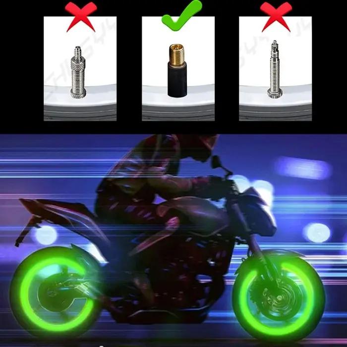 Lot De 4 Bouchons De Valve De Pneu Verts Lumineux Et Fluorescents Pour Voiture, Moto Et Vélo thumbnail 3