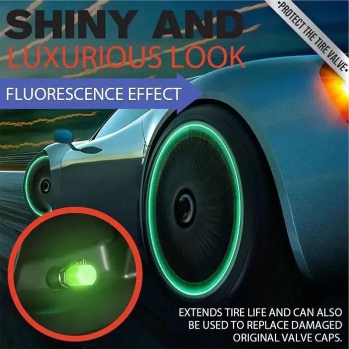 Lot De 4 Bouchons De Valve De Pneu Verts Lumineux Et Fluorescents Pour Voiture, Moto Et Vélo thumbnail 4