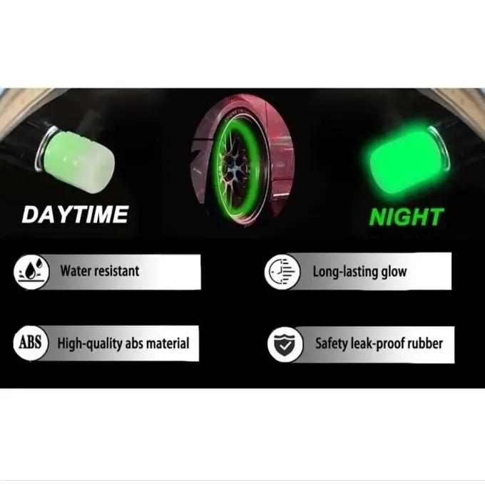 Lot De 4 Bouchons De Valve De Pneu Verts Lumineux Et Fluorescents Pour Voiture, Moto Et Vélo thumbnail 6