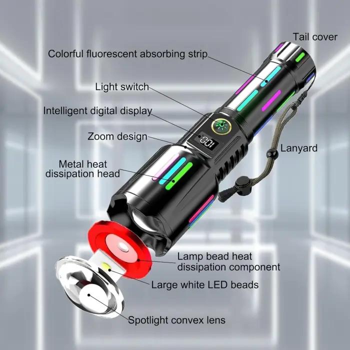 Lampe Torche LED Rechargeable 800 000 Lumens – Tactique, Zoomable, 5 Modes, Étanche IP67 Pour Camping Et Maison thumbnail 4