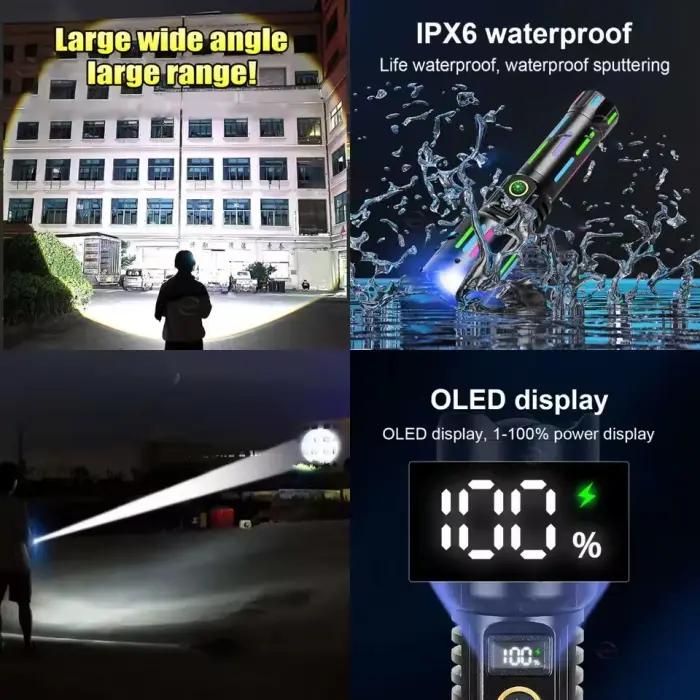 Lampe Torche LED Rechargeable 800 000 Lumens – Tactique, Zoomable, 5 Modes, Étanche IP67 Pour Camping Et Maison thumbnail 6