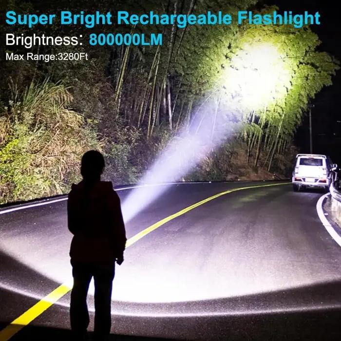Lampe Torche LED Rechargeable 800 000 Lumens – Tactique, Zoomable, 5 Modes, Étanche IP67 Pour Camping Et Maison thumbnail 7