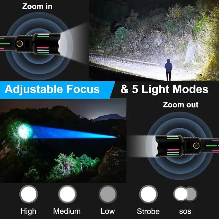 Lampe Torche LED Rechargeable 800 000 Lumens – Tactique, Zoomable, 5 Modes, Étanche IP67 Pour Camping Et Maison thumbnail 8