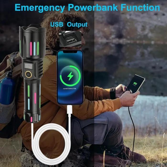 Lampe Torche LED Rechargeable 800 000 Lumens – Tactique, Zoomable, 5 Modes, Étanche IP67 Pour Camping Et Maison thumbnail 9