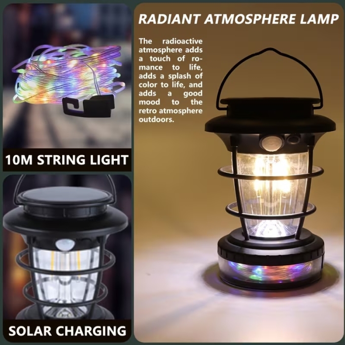 Lampe De Camping Solaire Rechargeable USB Type-C Avec Bande LED RGB 10 M, Capteur De Mouvement Et Éclairage Multifonction IP44 – Modèle JF-8819 thumbnail 5