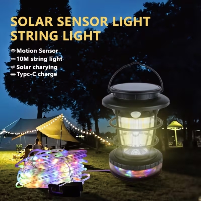 Lampe De Camping Solaire Rechargeable USB Type-C Avec Bande LED RGB 10 M, Capteur De Mouvement Et Éclairage Multifonction IP44 – Modèle JF-8819 thumbnail 6