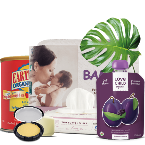 Abonnements de couches, lingettes, soin de la peau, lait et nourriture biologique pour bébé