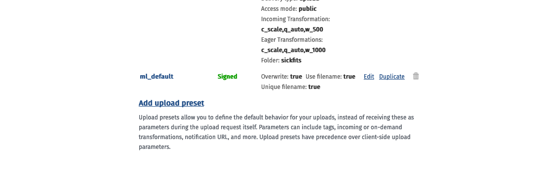 Scroll down and “Add upload preset”