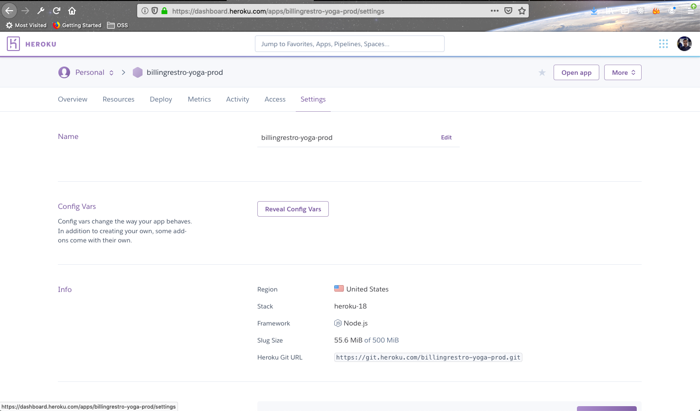 heroku app