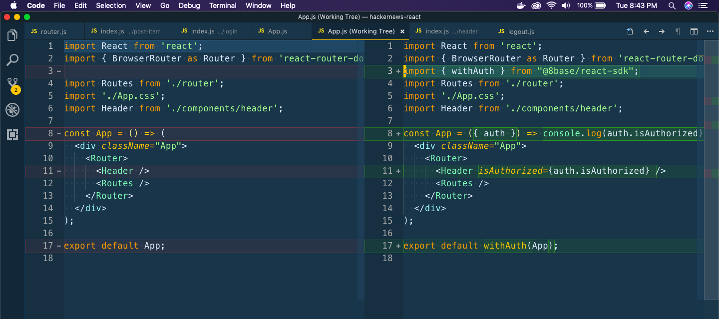 App.js changes