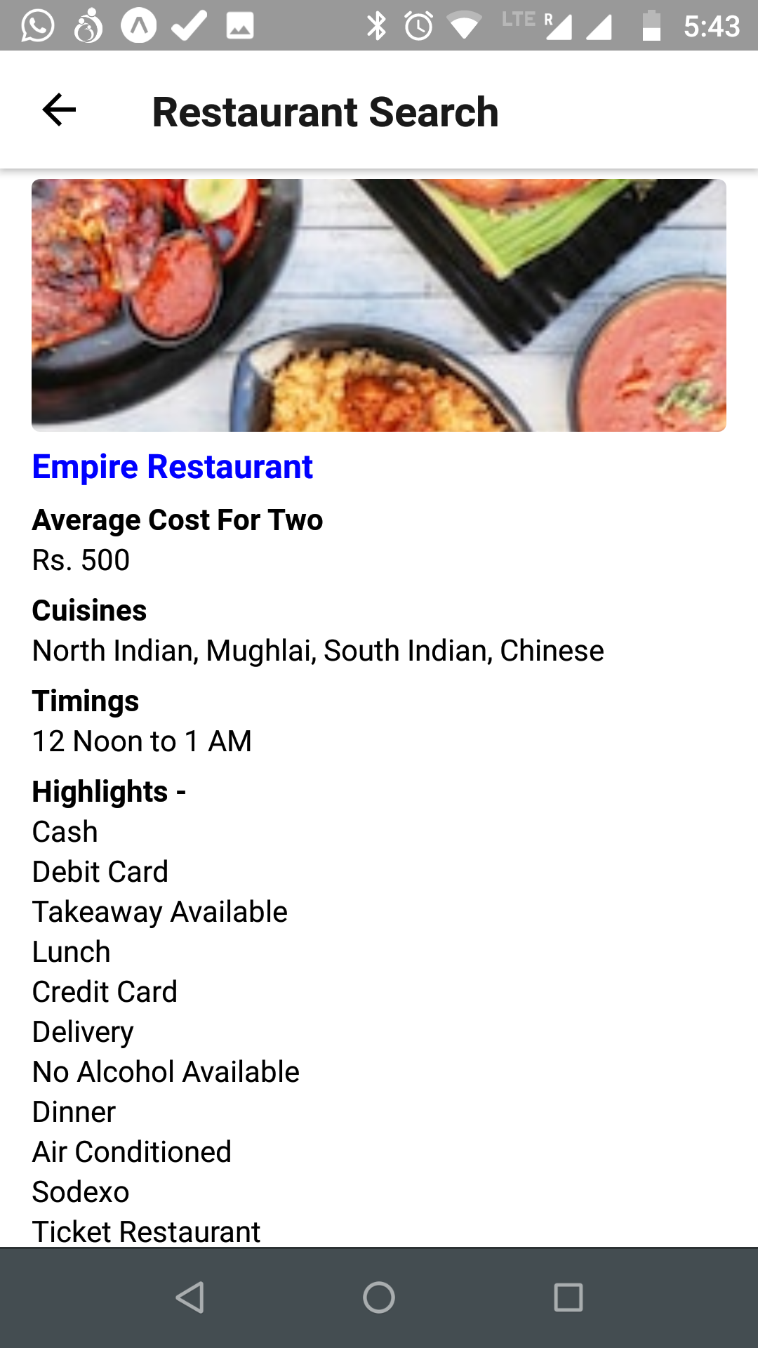 Restaurant details