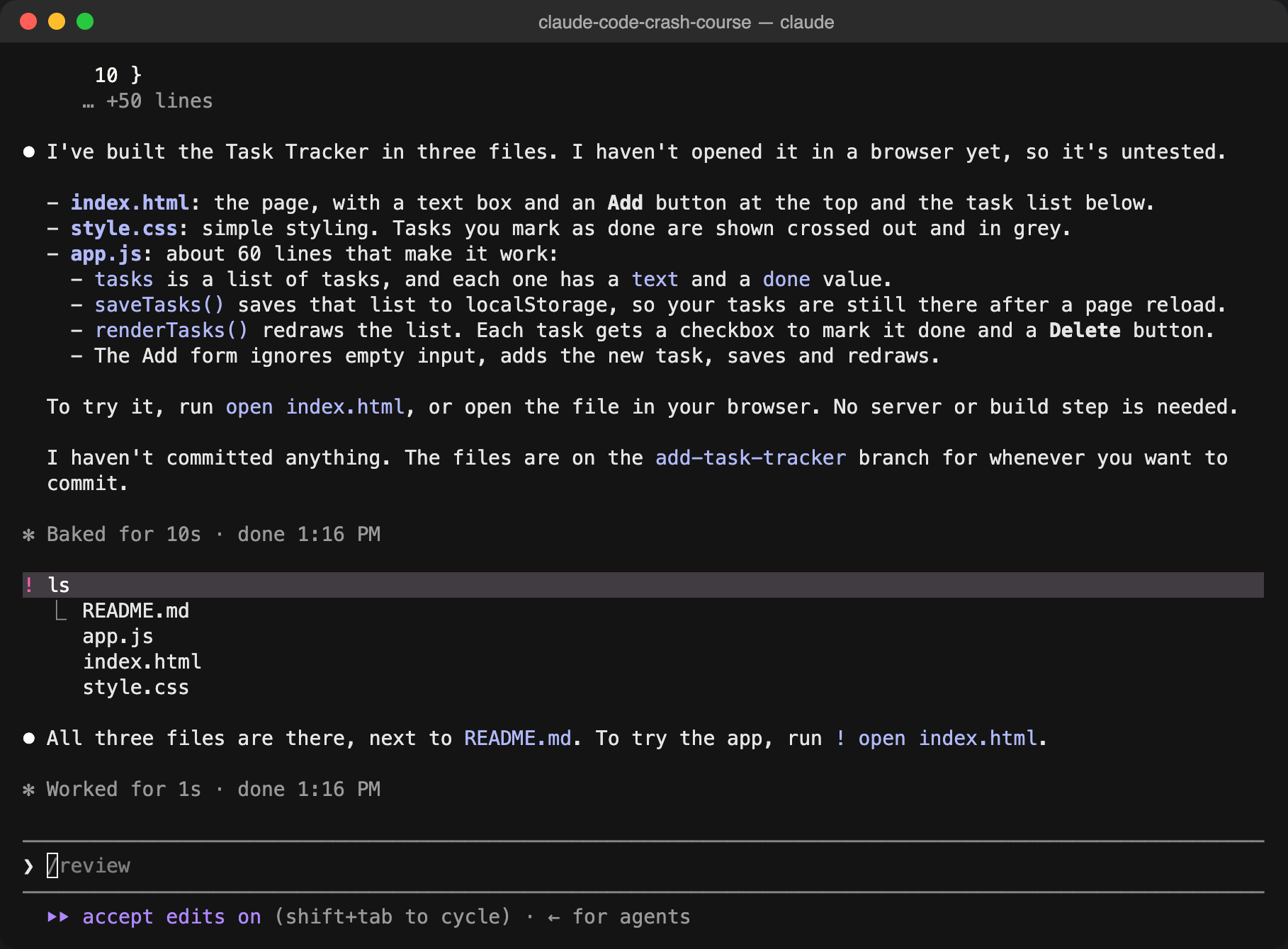 The footer showing accept edits on