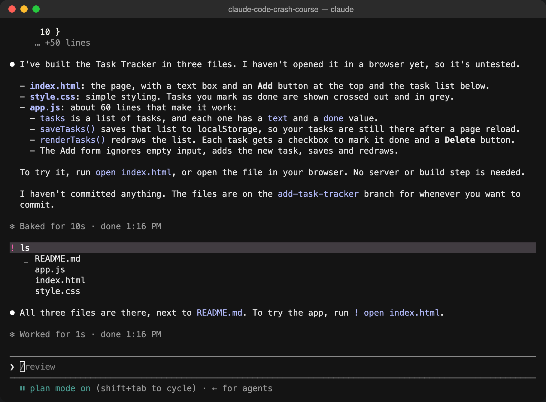 The footer showing plan mode on