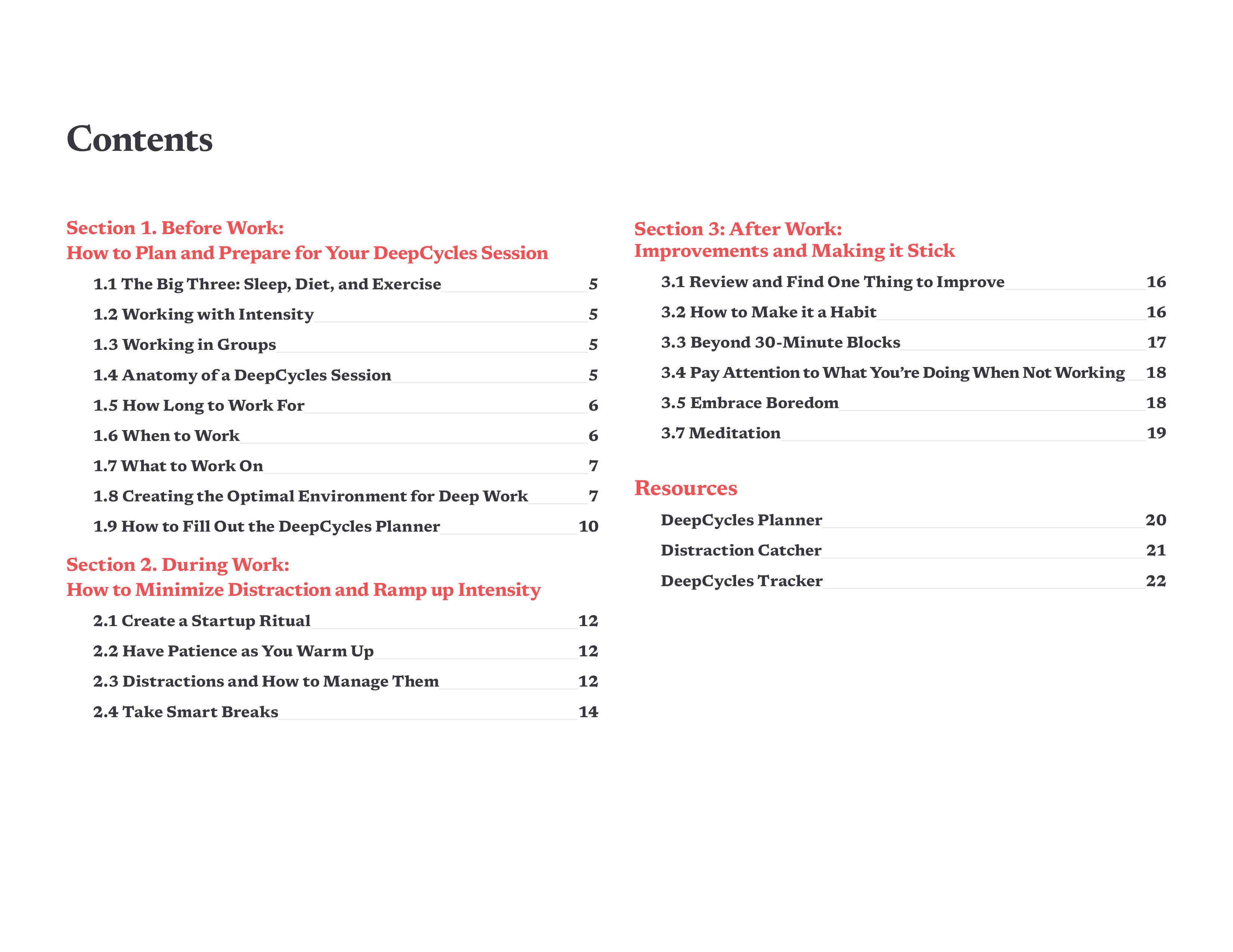 DeepCycles Table of Contents