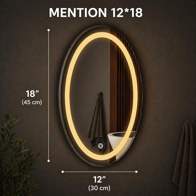 LED Bathroom Wall Mirror with Decorative 3 Light Design | Warm | Natural | Cool White | Touch Sensor | for Wash Basin | Bedroom |