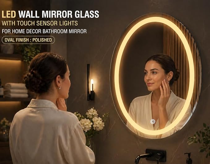 LED Bathroom Wall Mirror with Decorative 3 Light Design | Warm | Natural | Cool White | Touch Sensor | for Wash Basin | Bedroom |