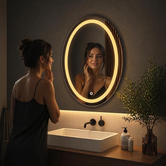LED Bathroom Wall Mirror with Decorative 3 Light Design | Warm | Natural | Cool White | Touch Sensor | for Wash Basin | Bedroom |