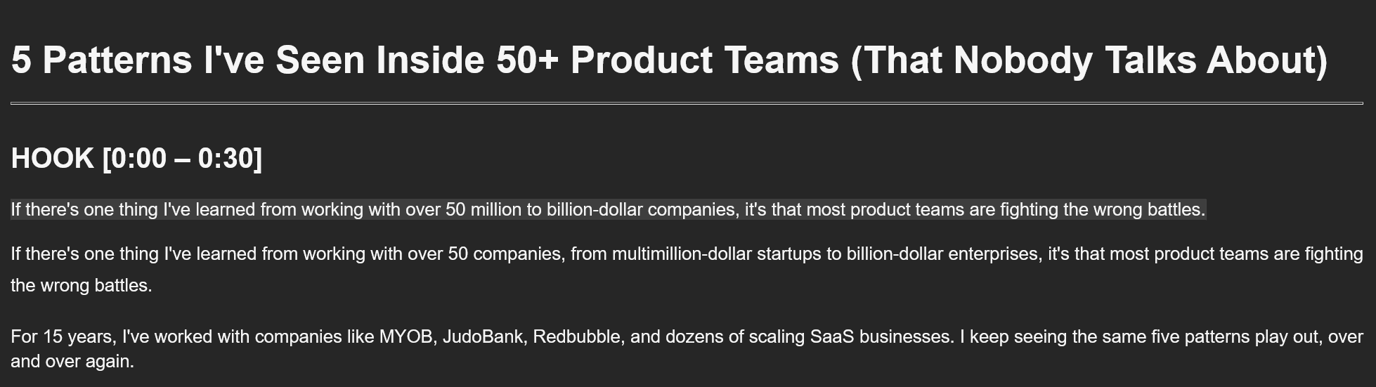 Still from 5 Patterns I've Seen Inside 50+ Product Teams 