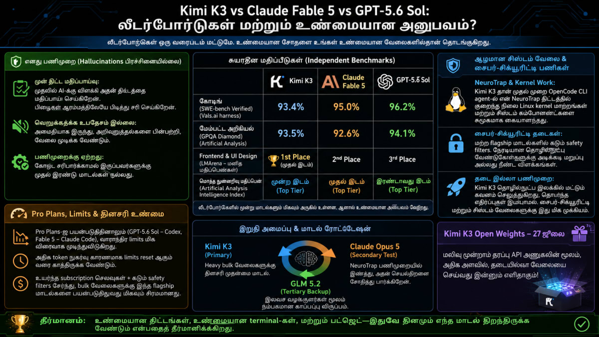 Kimi K3 vs Claude Fable 5 vs GPT-5.6 Sol: Leaderboards and Real Experience?
