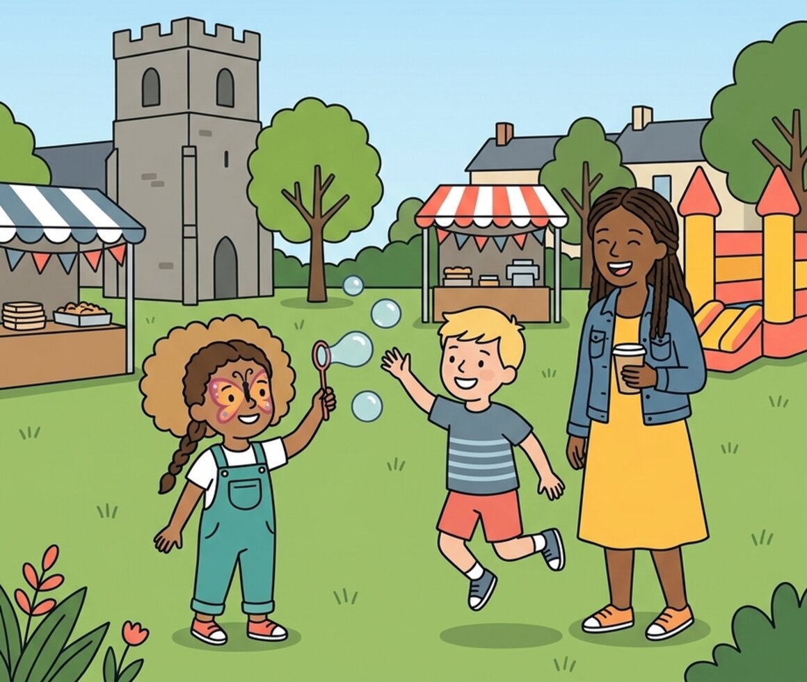 Illustration of a family at the Love St Thomas Summer Festival