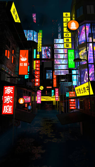 Futuristic cyberpunk cityscape, tower...