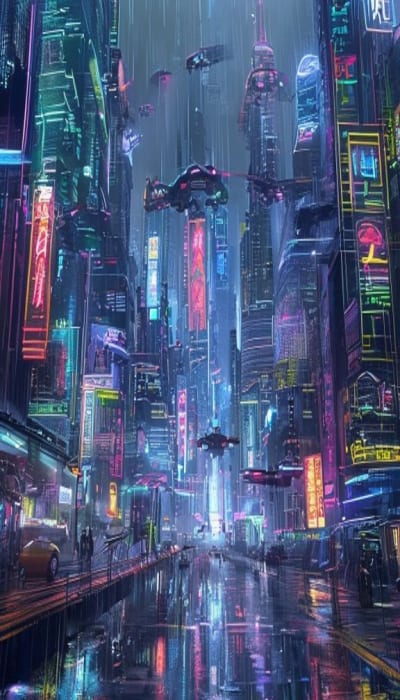 Futuristic cyberpunk cityscape, tower...