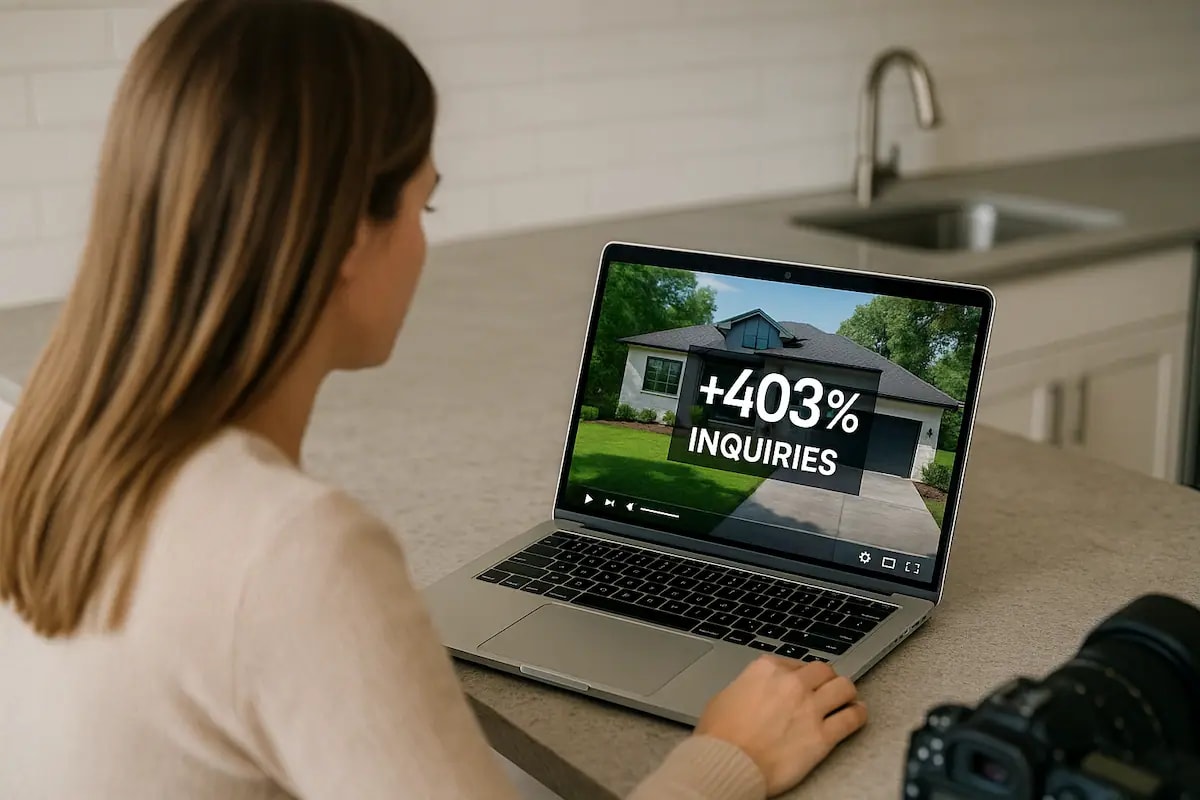 Realtor watching a video about increased in inquiries on her laptop