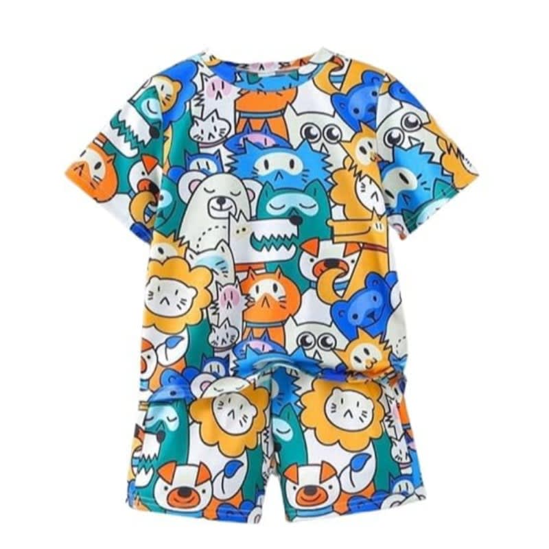 Ocvito Kids Half Sleeve Cute Cartoon Print Cotton T-shirt & Shorts Clothing Set for Infant Toddler Baby Boy Girl
