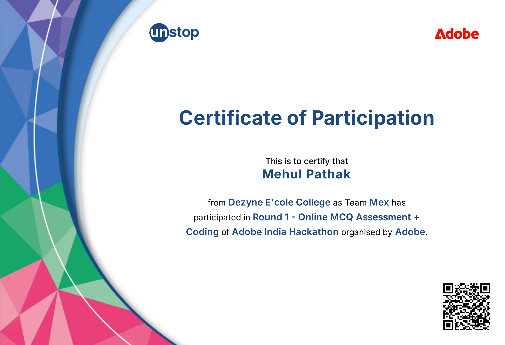 Adobe Certificate of Participation
