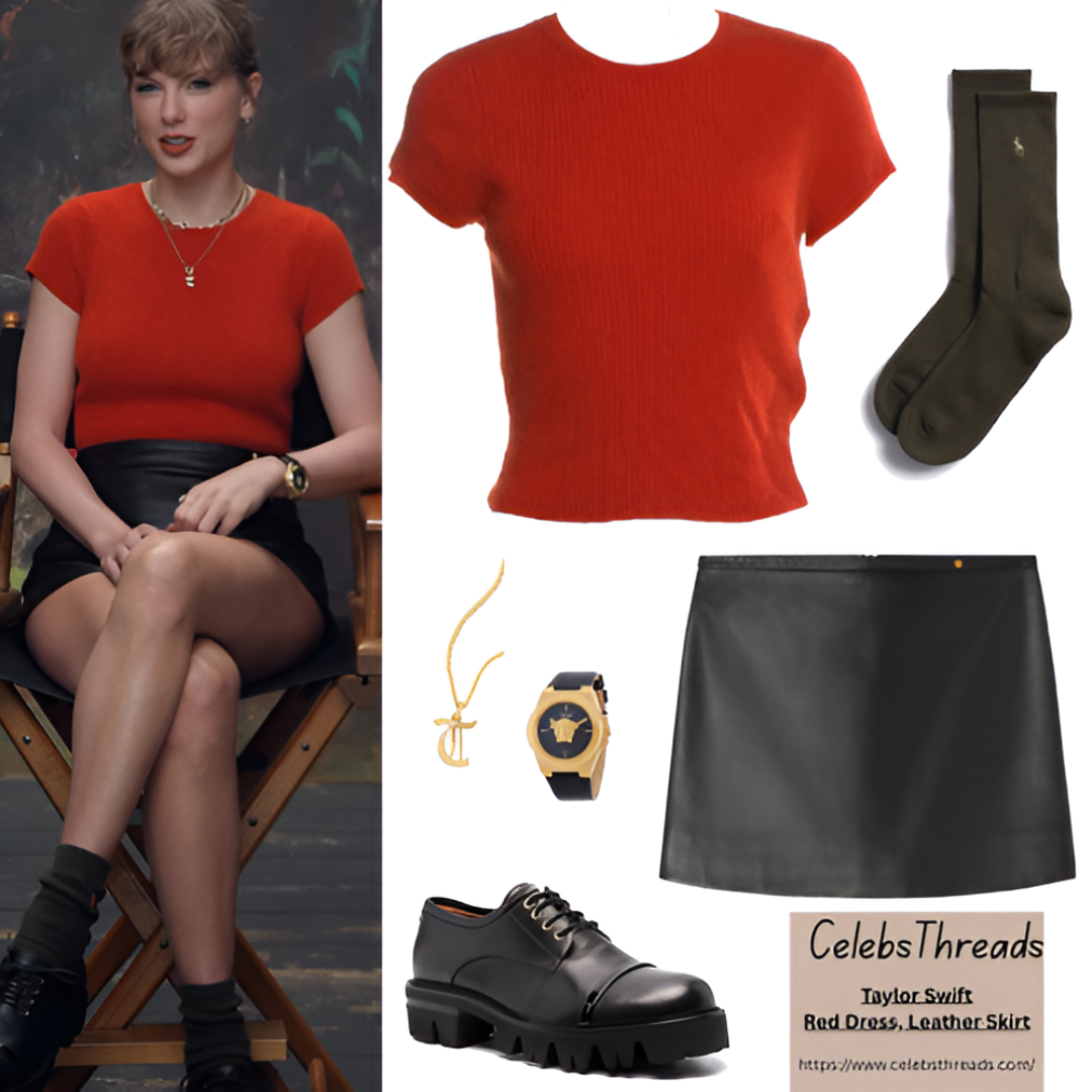 Taylor Swift – Red Dress & Leather Skirt Look (September 21, 2025)