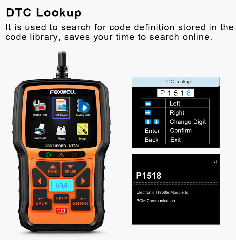 Foxwell NT301 OBD2 & EOBD Scanner Professional Enhanced Diagnostic Code  Reader Tool Upgraded Version Of NT201