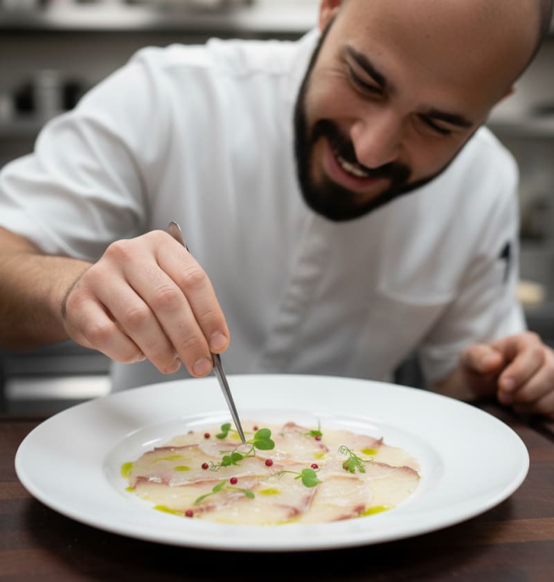 Giuseppe Amato al lavoro in cucina