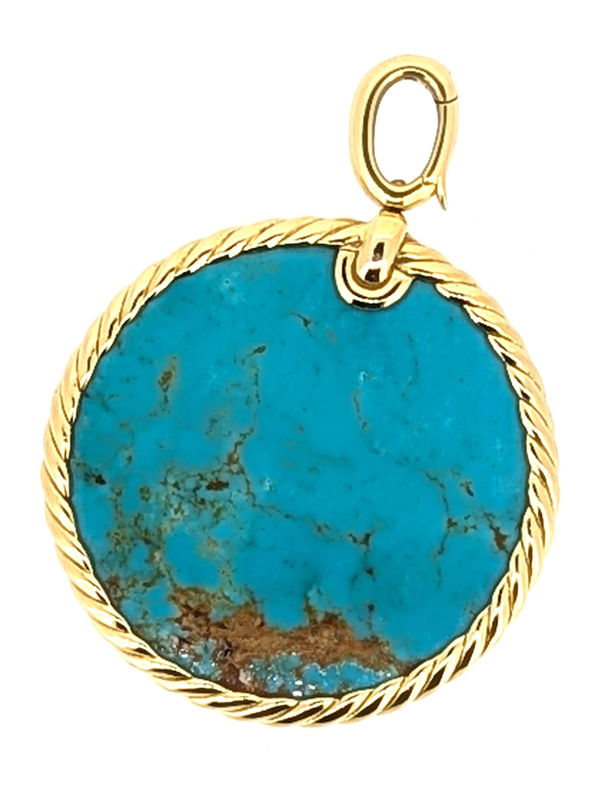 David Yurman Elements Round Turquoise Pendant in 18K Yellow Gold